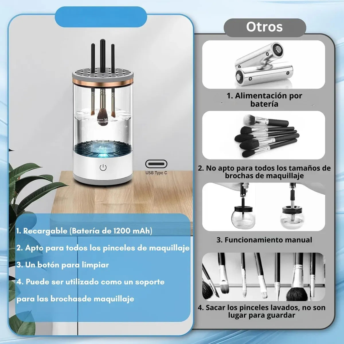 💅 Limpiador Eléctrico de Brochas – Maquillaje Limpio, Piel Sana